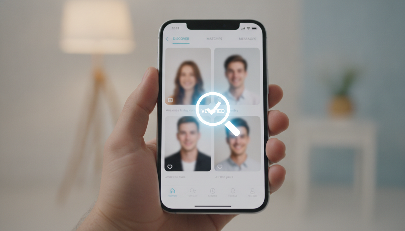 Smartphone zeigt Dating-App-Profile beim genauen Prüfen auf Echtheit